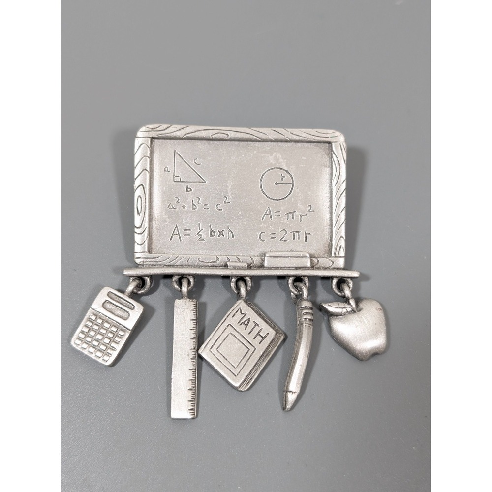 JJ Jonette School Blackboard Charm Pin‎ Brooch Math Pencil Apple